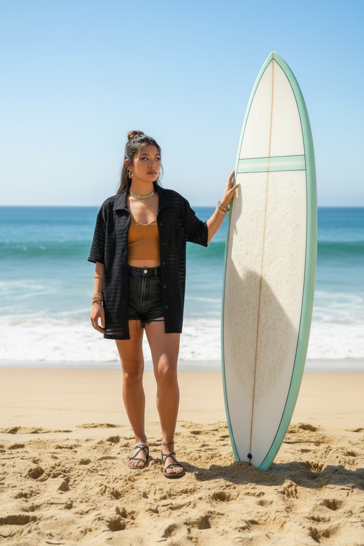 Camisa Kimono Negra Calada