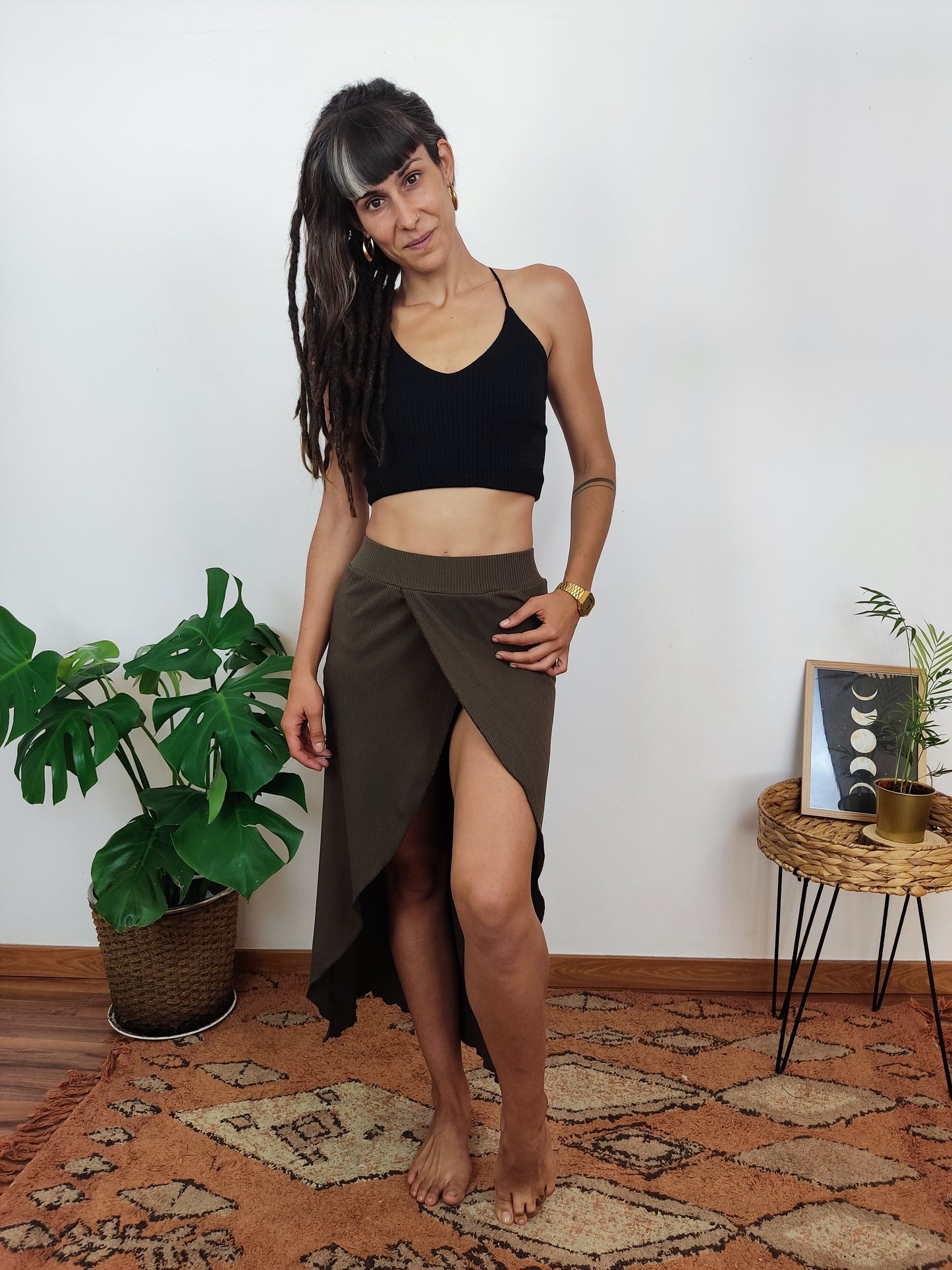 Falda gypsy verde caqui