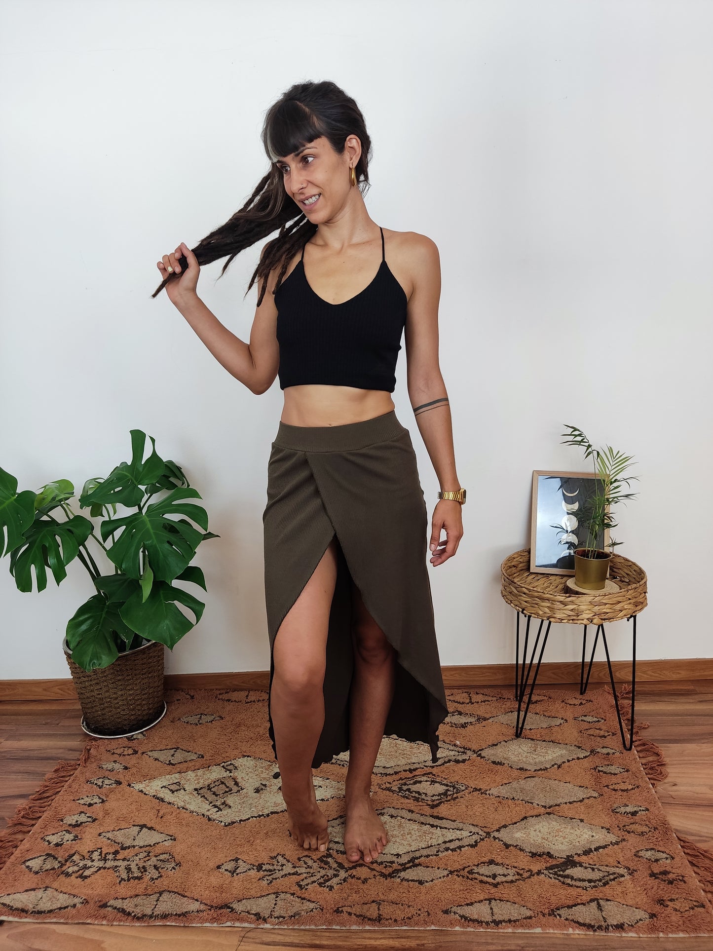 Falda gypsy verde caqui