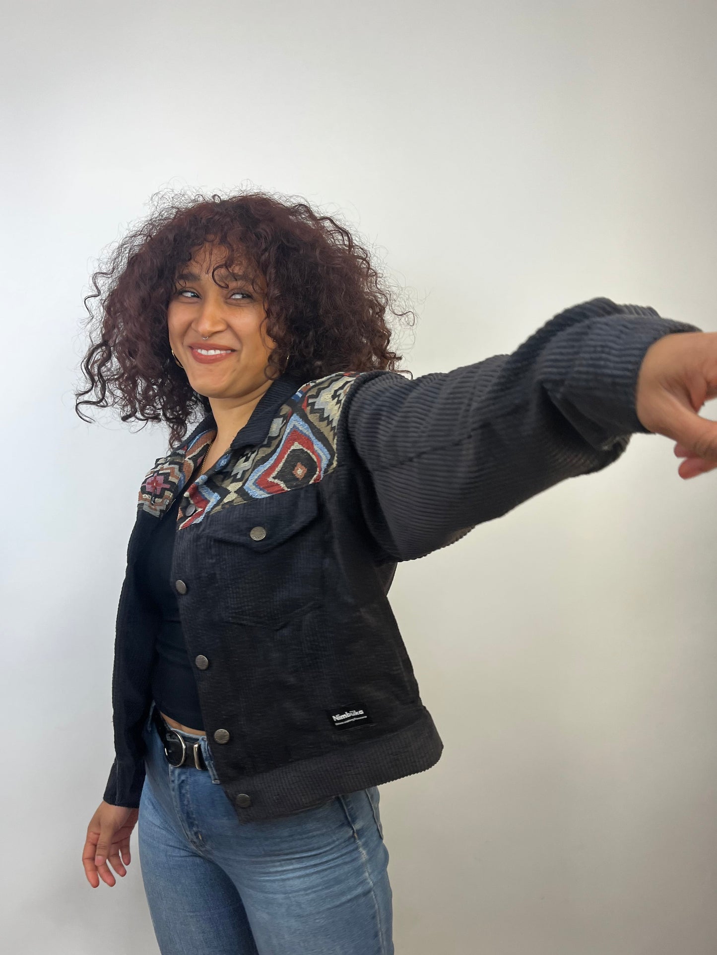 Chaqueta Etnic negra pana