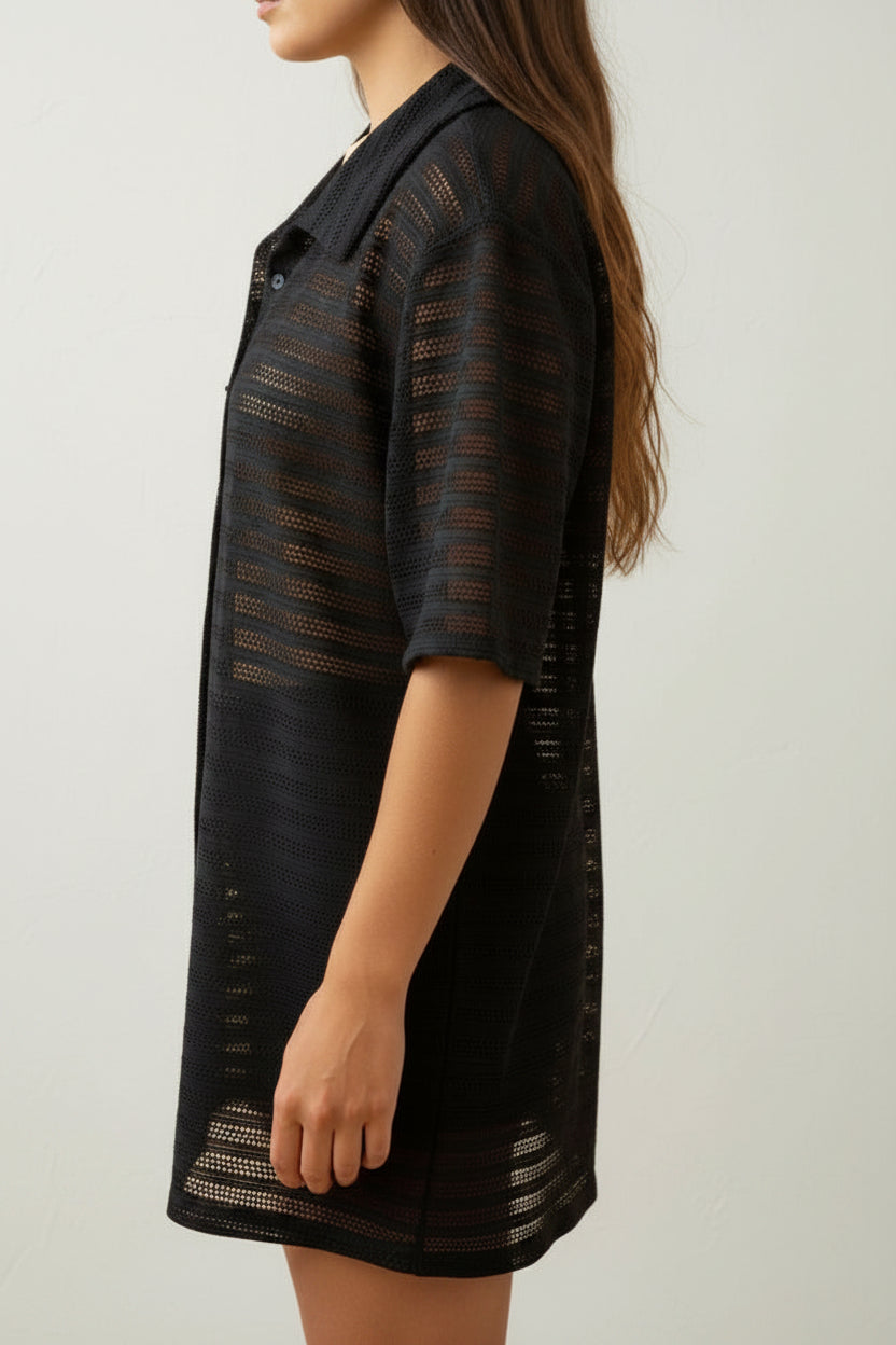 Camisa Kimono Negra Calada