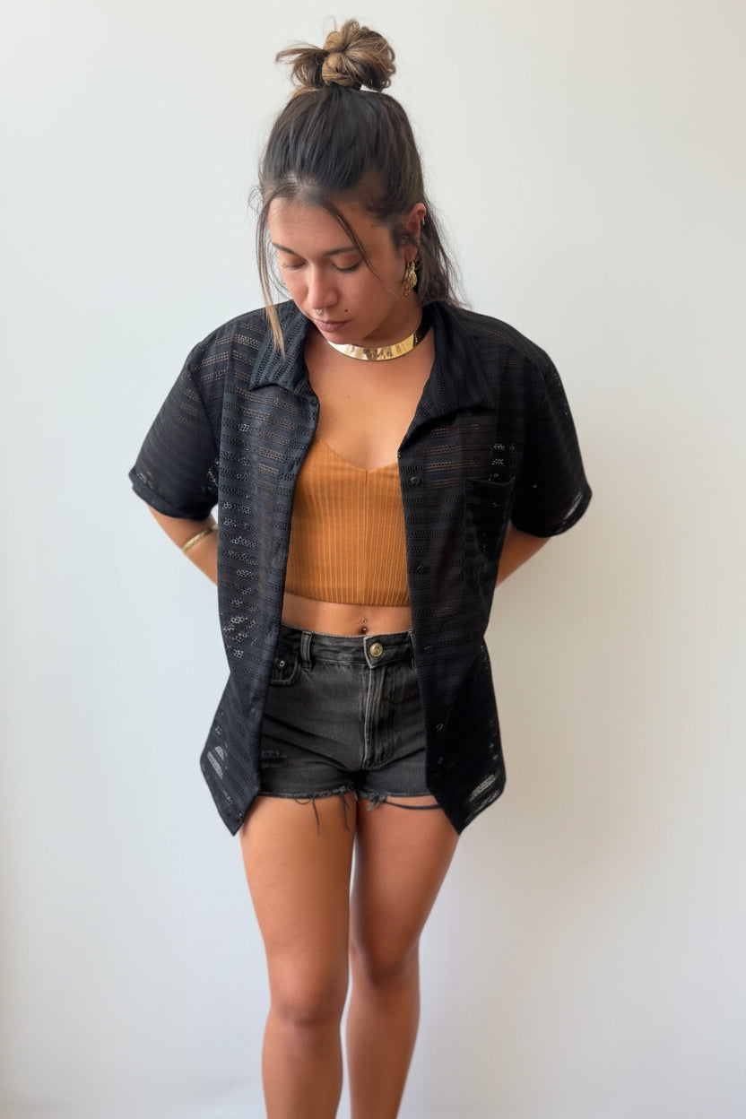 Camisa Kimono Negra Calada