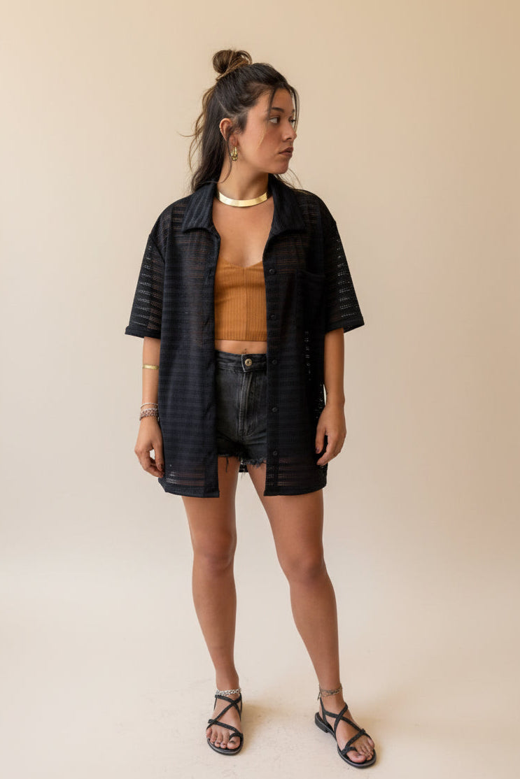 Camisa Kimono Negra Calada