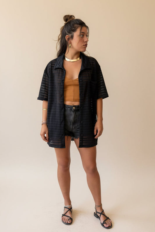 Camisa Kimono Negra Calada