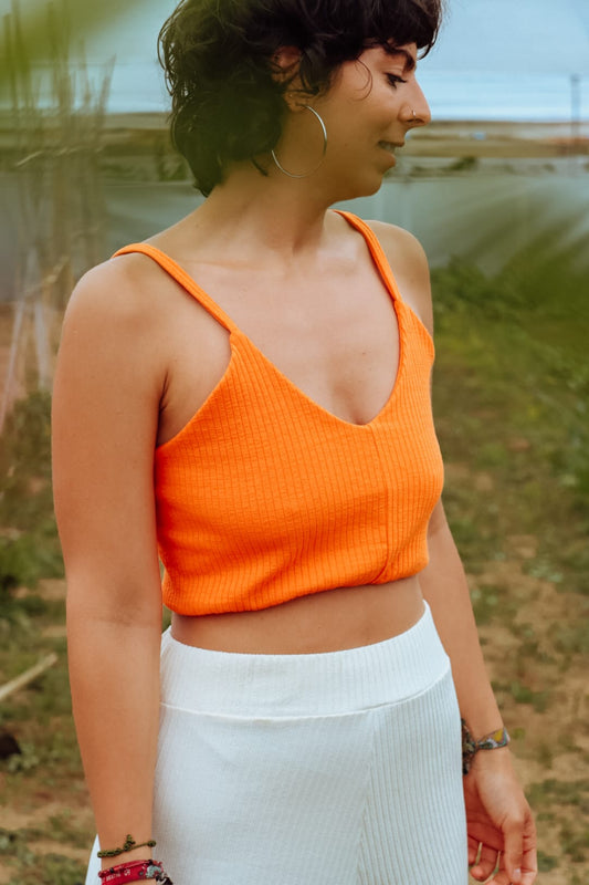 Crop top canalé Orange