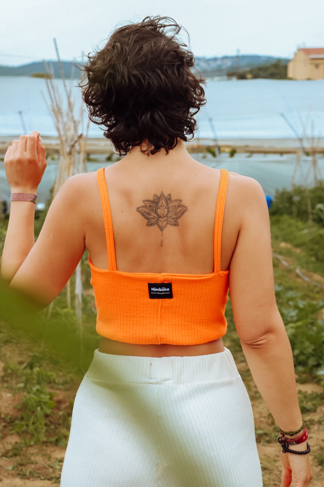 Crop top canalé Orange